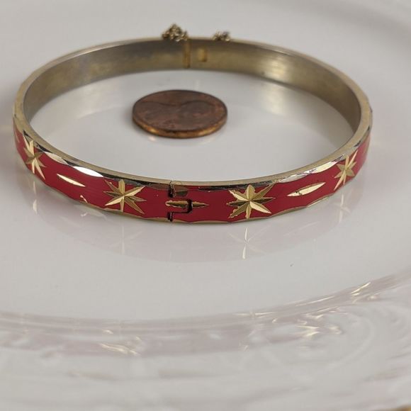 Vintage Red Enamel Diamond Star Cut Bracelet Chain - Picture 7 of 7